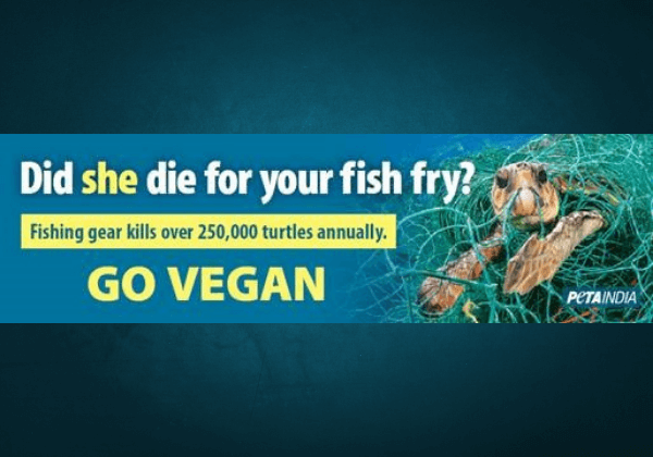 PETA India’s Special Sea Billboards Highlight the Marine Victims of Discarded Plastic Fishing Gear for Earth Day